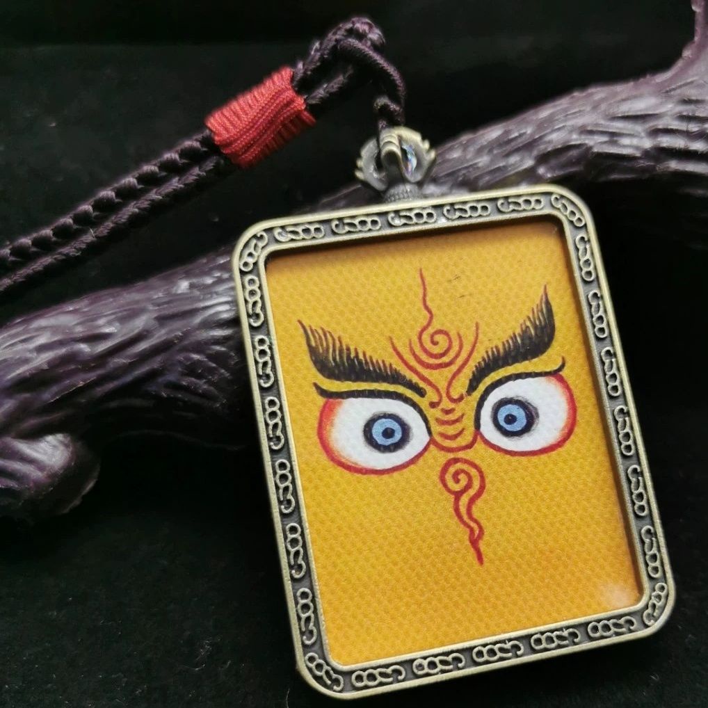 Tangka Mặt Dây Chuyền Màu Đồng Mặt Hình Mắt Mèo Huang Caishen Fayan Thangka Boruofa Boruofa