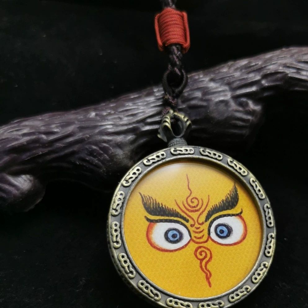 Tangka Mặt Dây Chuyền Màu Đồng Mặt Hình Mắt Mèo Huang Caishen Fayan Thangka Boruofa Boruofa