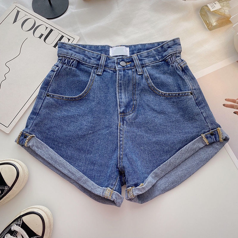 Jiashucheng Quần Short Denim Lưng Cao Ống Rộng Viền Xoăn Phong Cách Hàn Quốc Thời Trang Xuân Hè Mới Cho Nữ