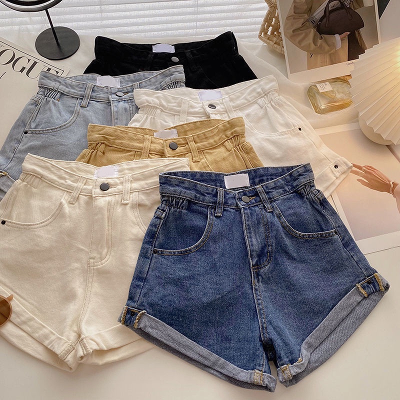 Jiashucheng Quần Short Denim Lưng Cao Ống Rộng Viền Xoăn Phong Cách Hàn Quốc Thời Trang Xuân Hè Mới Cho Nữ