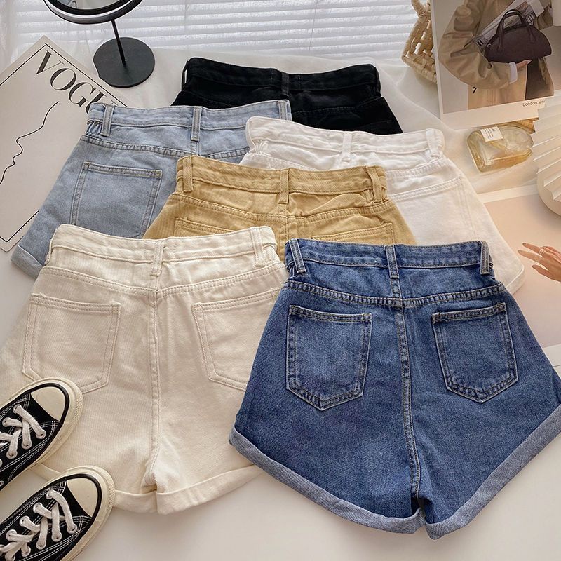 Jiashucheng Quần Short Denim Lưng Cao Ống Rộng Viền Xoăn Phong Cách Hàn Quốc Thời Trang Xuân Hè Mới Cho Nữ