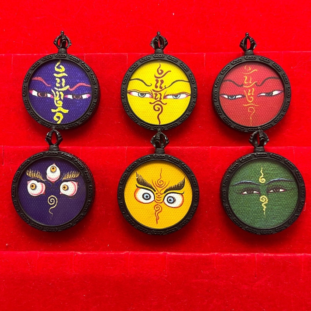 Tangka Mặt Dây Chuyền Hình Tròn Mắt Thần Tài Lộc Tangka Manjusri Dharma Màu Đen Phong Cách Dân Tộc Tây Tạng Dùng Khi Đi Du Lịch