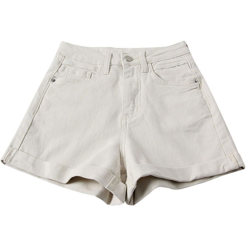 Jiashucheng Quần Short Denim Màu Be Eo Cao Dáng Chữ a Rộng Phong Cách Mới Mùa Hè Cho Nữ