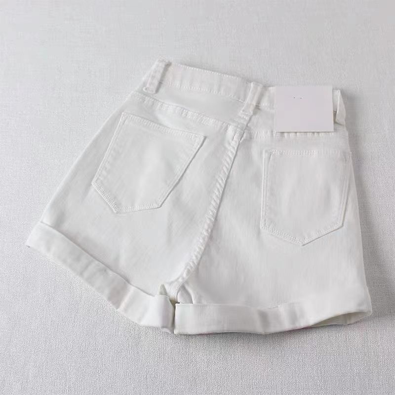 Jiashucheng Quần Short Denim Màu Be Eo Cao Dáng Chữ a Rộng Phong Cách Mới Mùa Hè Cho Nữ