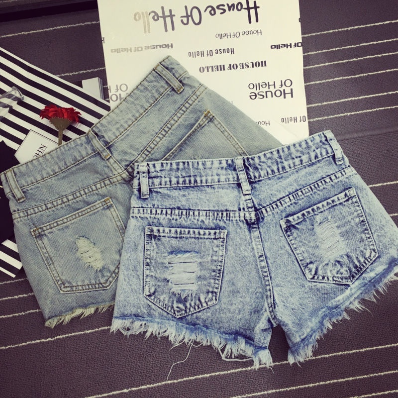 Jiashucheng Quần Short Denim Rách Dáng Chữ A Lưng Thấp Họa Tiết Bông Tuyết Sờn Mùa Hè Hàn Quốc Cho Nữ Sinh