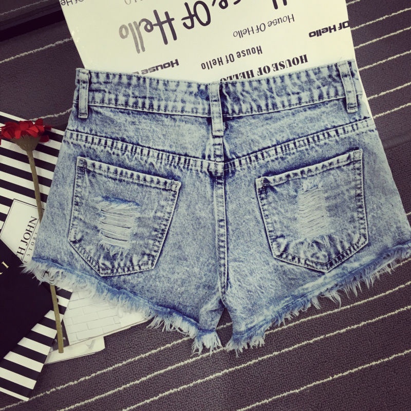 Jiashucheng Quần Short Denim Rách Dáng Chữ A Lưng Thấp Họa Tiết Bông Tuyết Sờn Mùa Hè Hàn Quốc Cho Nữ Sinh