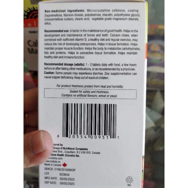 Calcium magnesium with zinc  hộp 60 viên. Giúp xương và răng chắc khỏe,ngừa loãng xương