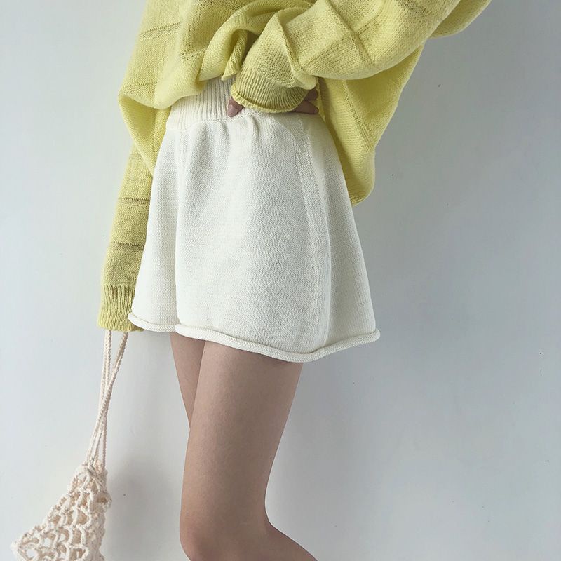 Jiashucheng Quần Short Dệt Kim Lưng Cao Dáng Chữ A Ống Rộng An Toàn Phong Cách Mới Mùa Xuân Hè Có Thể Làm Worn Bên Ngoài Cho Nữ