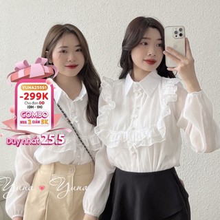 Áo sơ mi nữ YUNA màu trắng tay phồng kiểu dáng Hàn Quốc chất liệu voan tơ cao cấp, thời trang nữ YUNA