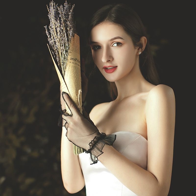 [Aishang Đẹp] Găng Tay Dự Tiệc Cưới Màu Trắng Đen Rượu Vang Đỏ Sang Trọng Cho Cô Dâu
