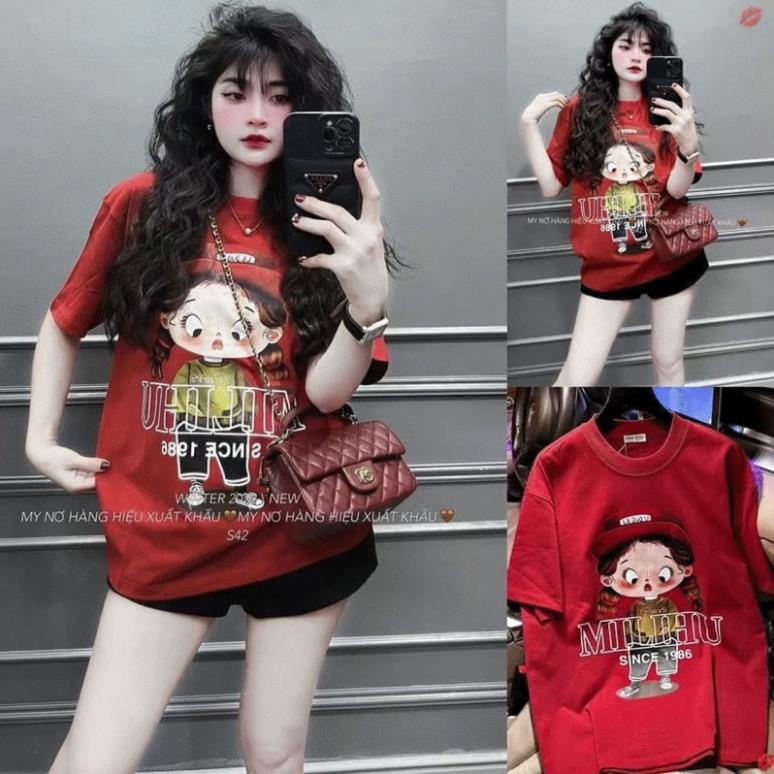 Áo Phông Qc 3158 Cotton Khô Form Rộng Cổ Tròn Unisex Cô Gái MILLHU