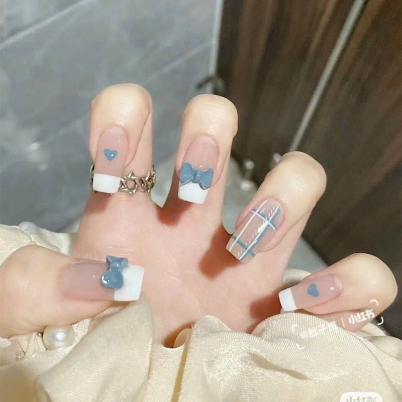 Set 24 móng tay giả đính đá kèm keo hàng đóng hộp thiết kế kiểu dáng thịnh hànhQ