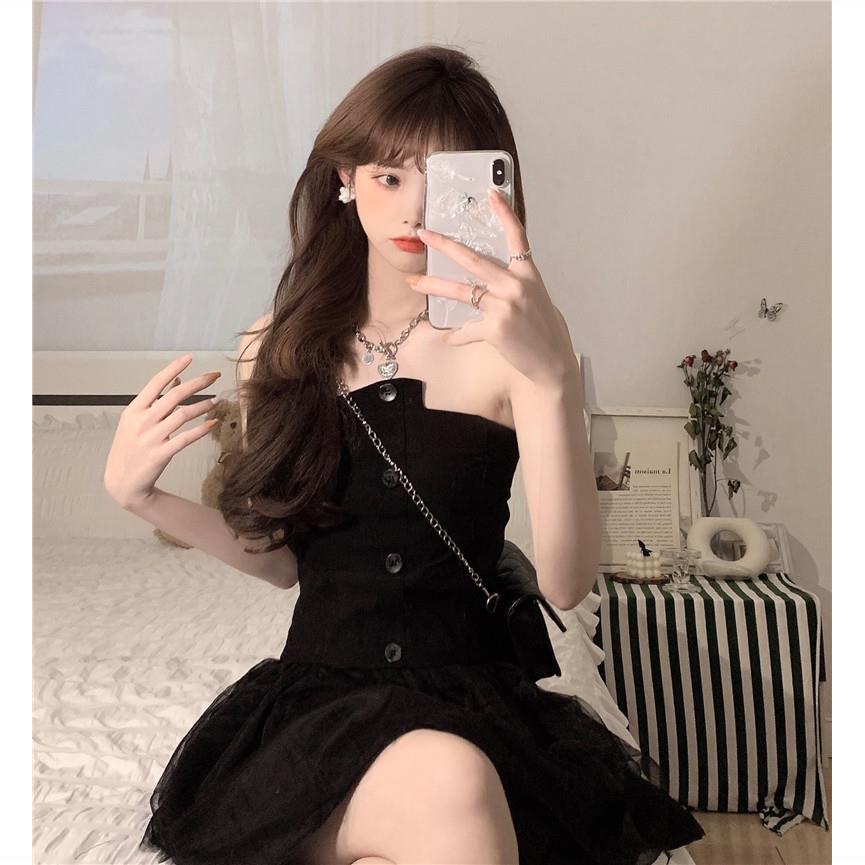 Đầm Ống Giả Hai Mảnh Thiết Kế Không Đồng Đều Phong Cách Mới Cho Bé Gái