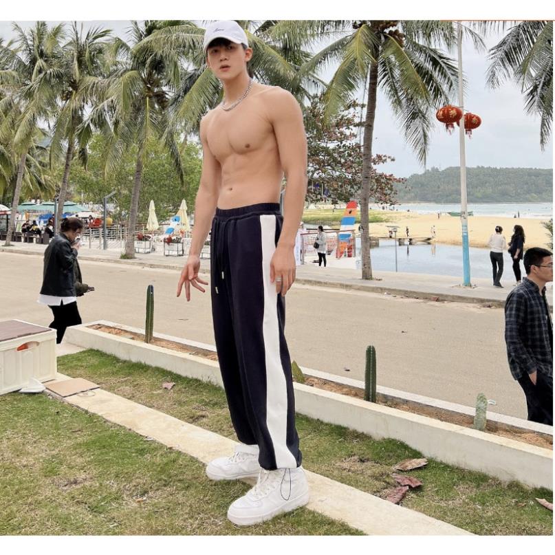 Quần Dài Thể Thao Nam Ống Xuông Phối Kẻ Sọc 2 Màu Sành Điệu, Chất Liệu Da Cá Thoáng Khí Thấm Hút Mồ Hôi Cực Tốt