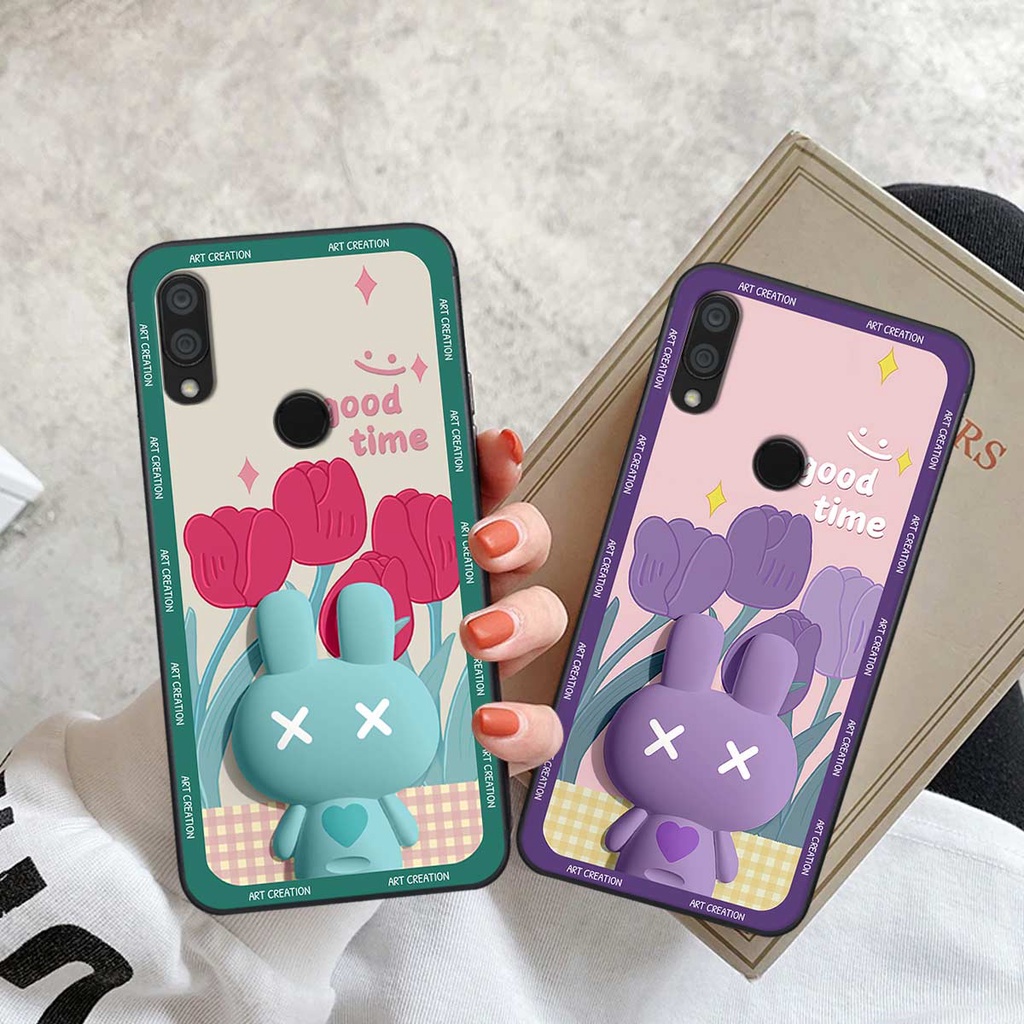 Ốp lưng Xiaomi Redmi 7 hình thỏ hoa cute, hiệu ứng 3D, ốp lưng thời trang giá rẻ