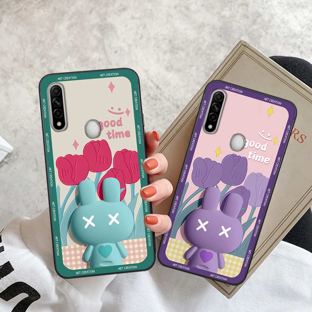 Ốp lưng Oppo A31 hình thỏ hoa cute, hiệu ứng 3D, ốp lưng thời trang giá rẻ