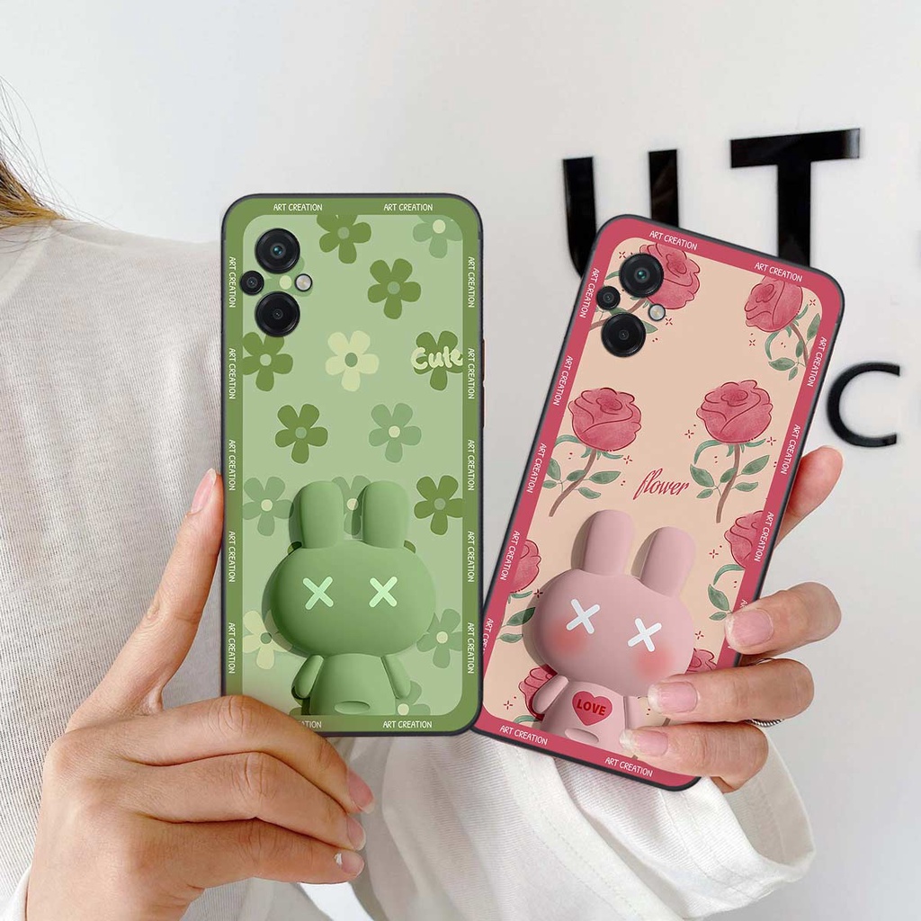 Ốp lưng Xiaomi Poco M5 4G hình thỏ hoa cute, hiệu ứng 3D, ốp lưng thời trang giá rẻ
