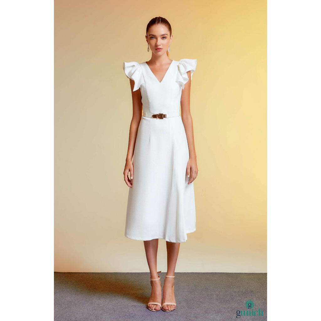 Đầm xoè A phối xẻ xếp ly Gunich