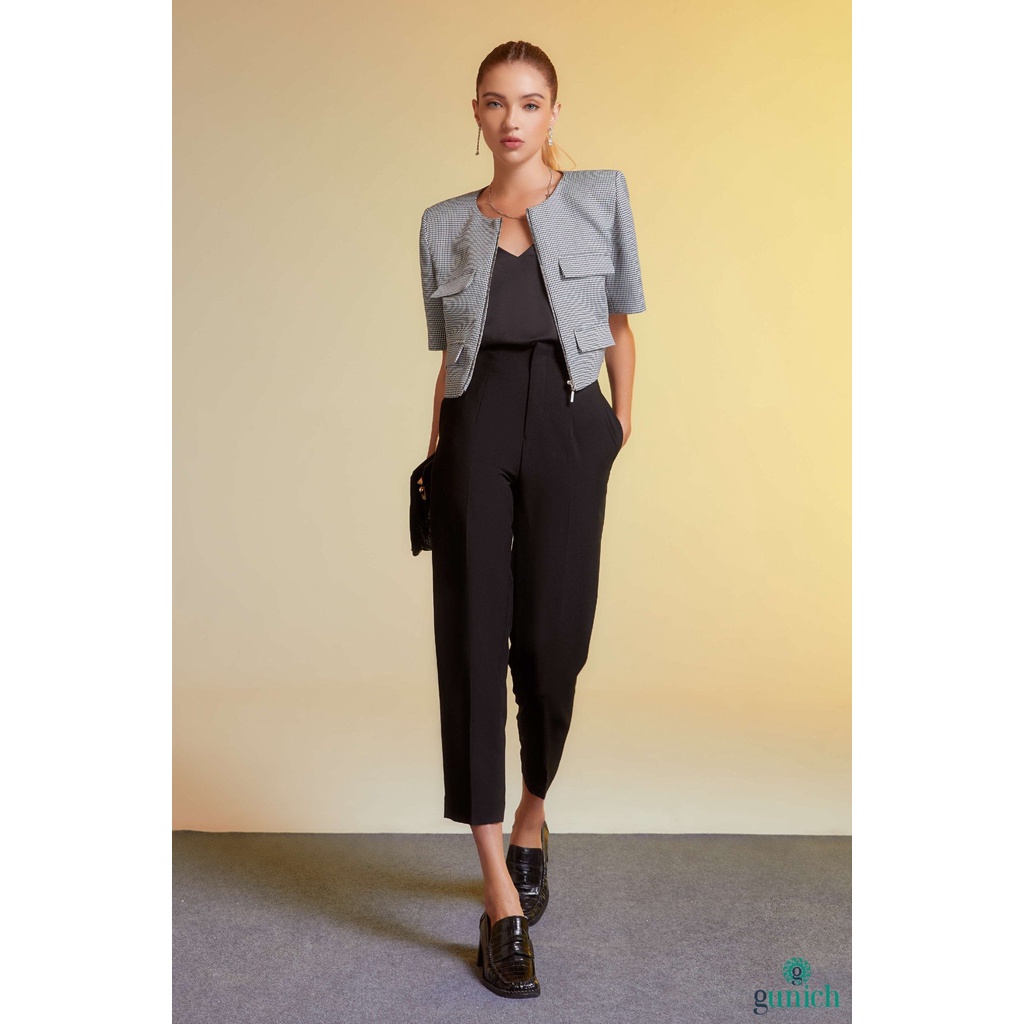 Áo crop blazer phối khoá kim loại Gunich