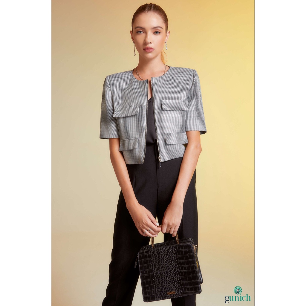 Áo crop blazer phối khoá kim loại Gunich