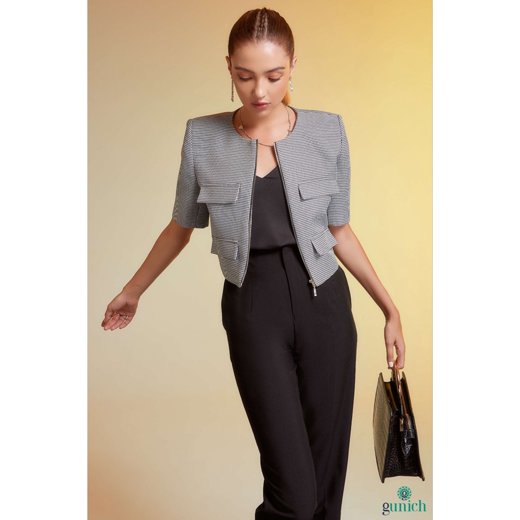 Áo crop blazer phối khoá kim loại Gunich