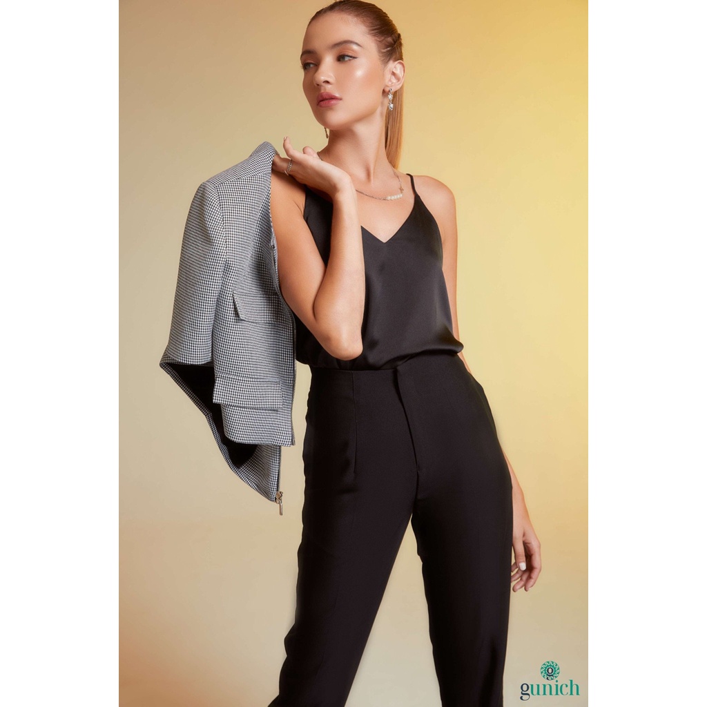 Áo crop blazer phối khoá kim loại Gunich