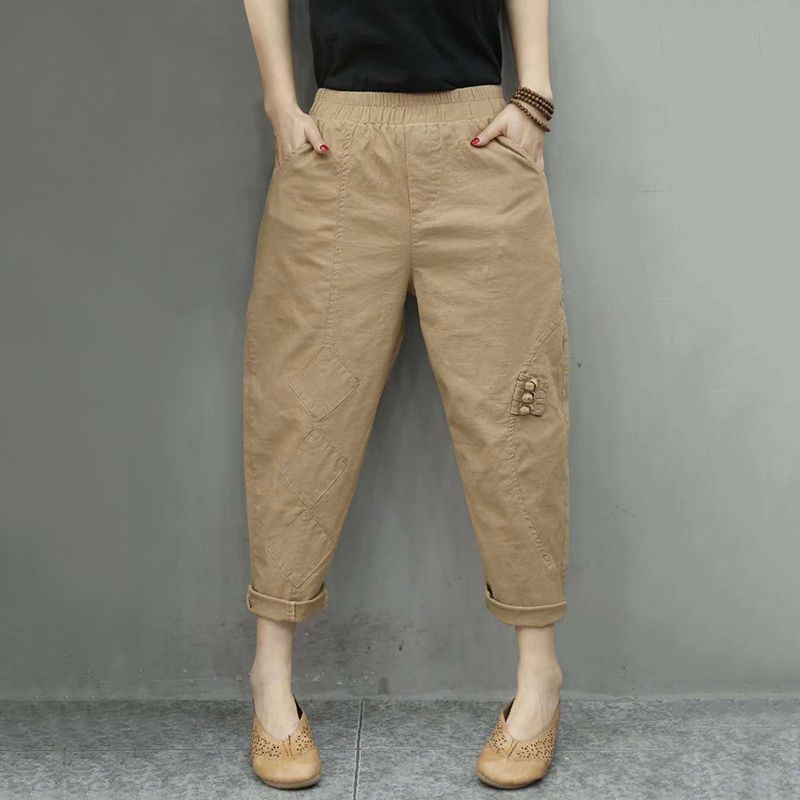 Quần Harem Cotton Lanh Cạp Cao Co Giãn Thoải Mái Phong Cách Mới Cho Nữ
