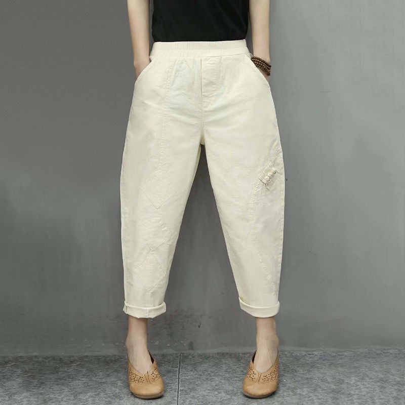 Quần Harem Cotton Lanh Cạp Cao Co Giãn Thoải Mái Phong Cách Mới Cho Nữ