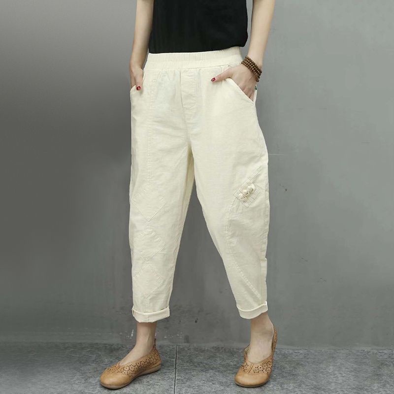 Quần Harem Cotton Lanh Cạp Cao Co Giãn Thoải Mái Phong Cách Mới Cho Nữ
