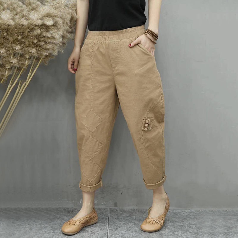 Quần Harem Cotton Lanh Cạp Cao Co Giãn Thoải Mái Phong Cách Mới Cho Nữ