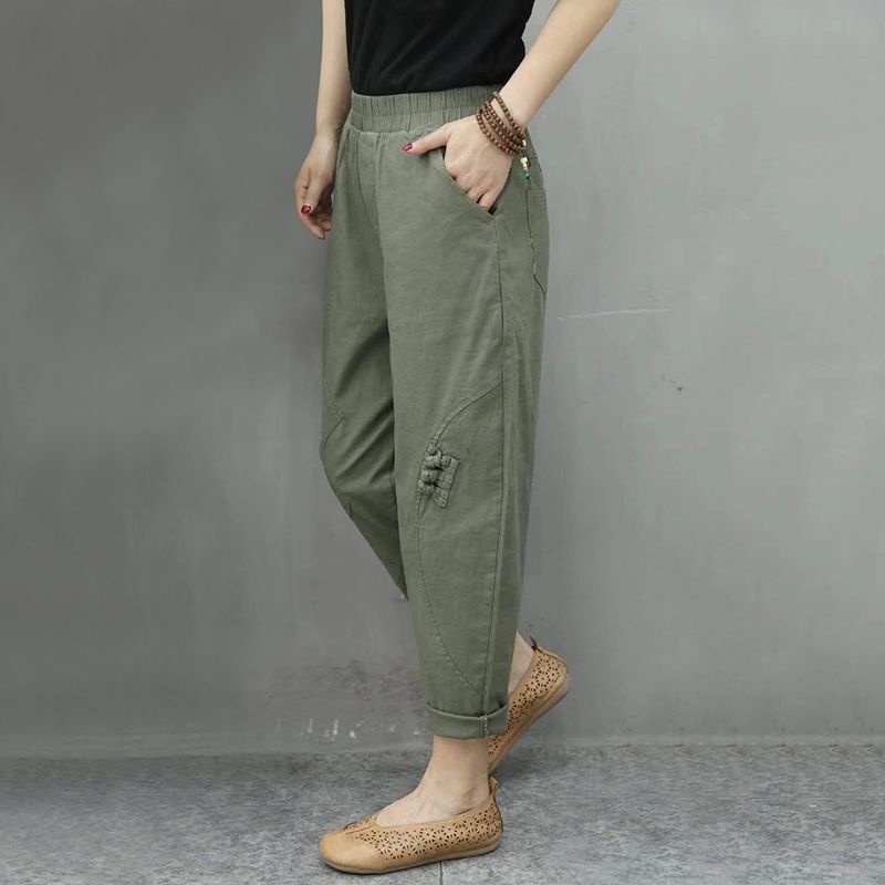 Quần Harem Cotton Lanh Cạp Cao Co Giãn Thoải Mái Phong Cách Mới Cho Nữ