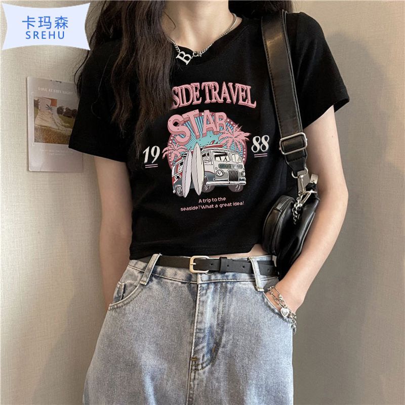 Áo thun JSC tay ngắn hở vai phong cách Mỹ thời trang mùa hè dành cho nữ