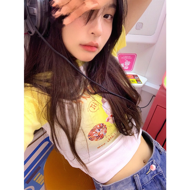 Jiashucheng Áo Thun Ngắn Tay Dáng Ôm Thời Trang Mùa Hè Phong Cách Retro Mỹ Dành Cho Nữ