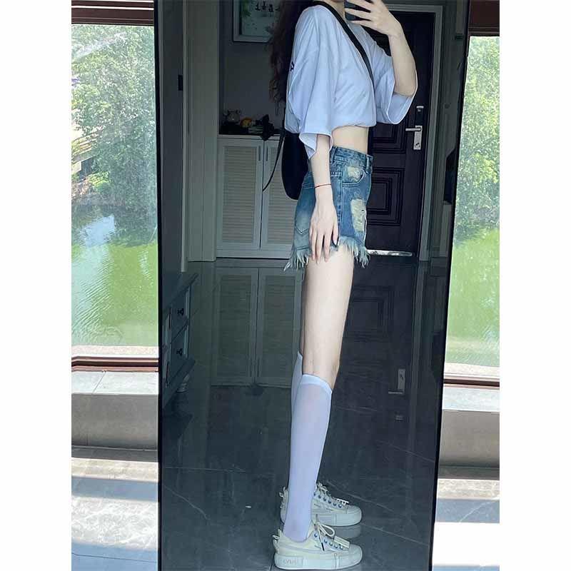 Quần Short Denim Lưng Cao Dáng Chữ a Phối Tua Rua Thời Trang Mùa Hè Cho Nữ