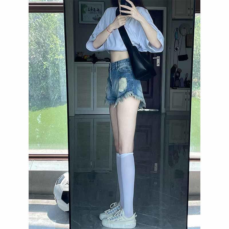 Quần Short Denim Lưng Cao Dáng Chữ a Phối Tua Rua Thời Trang Mùa Hè Cho Nữ