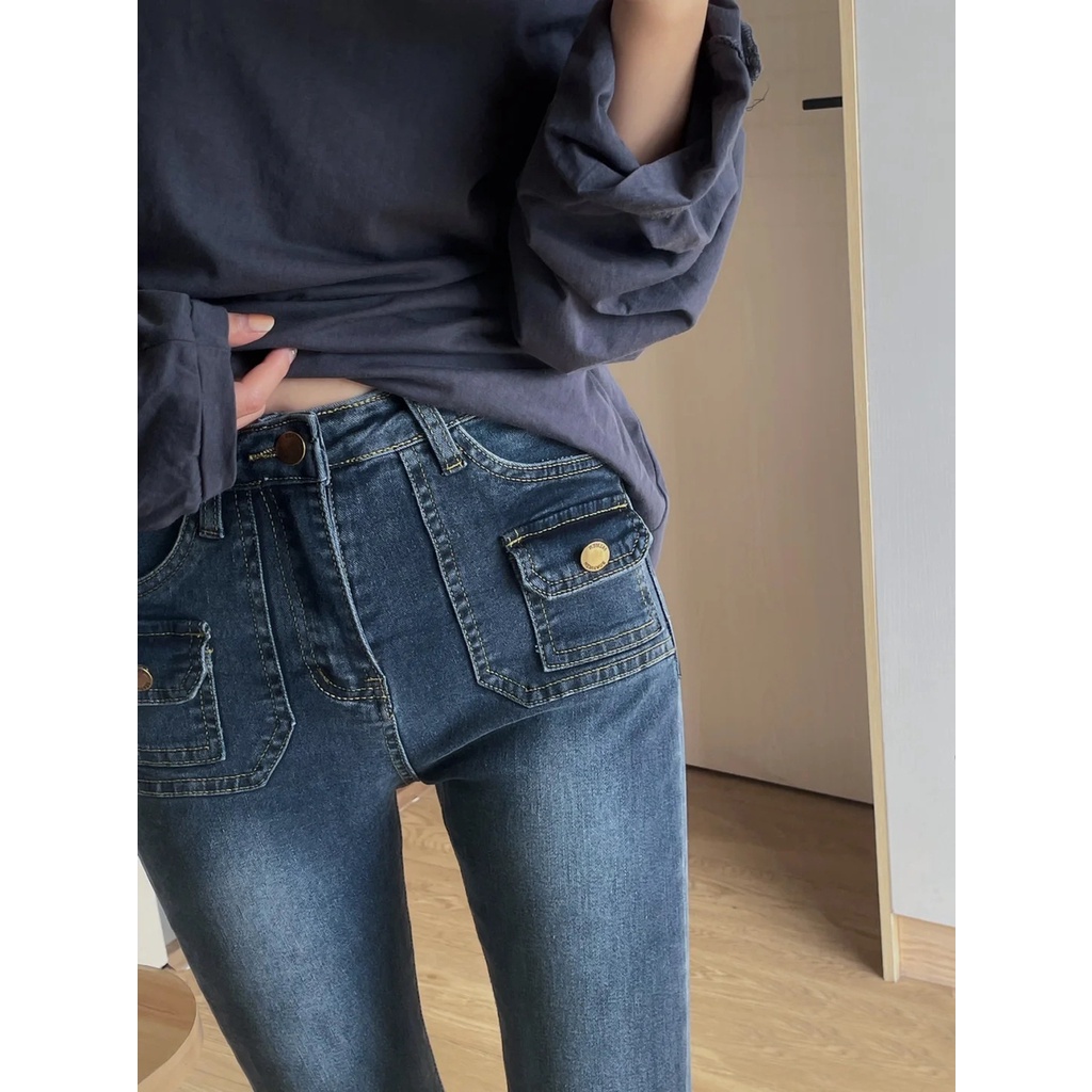 Jiashucheng Quần Jean Ống Loe Micro Phong Cách Mới 2023 Bán Chạy Hợp Thời Trang Đường Phố vibe Dành Cho Bạn Nữ Sinh Năm Mới