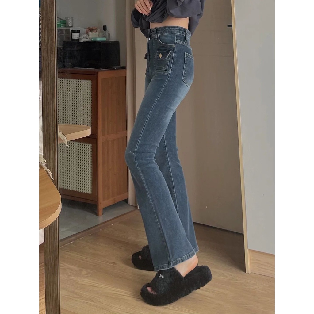 Jiashucheng Quần Jean Ống Loe Micro Phong Cách Mới 2023 Bán Chạy Hợp Thời Trang Đường Phố vibe Dành Cho Bạn Nữ Sinh Năm Mới