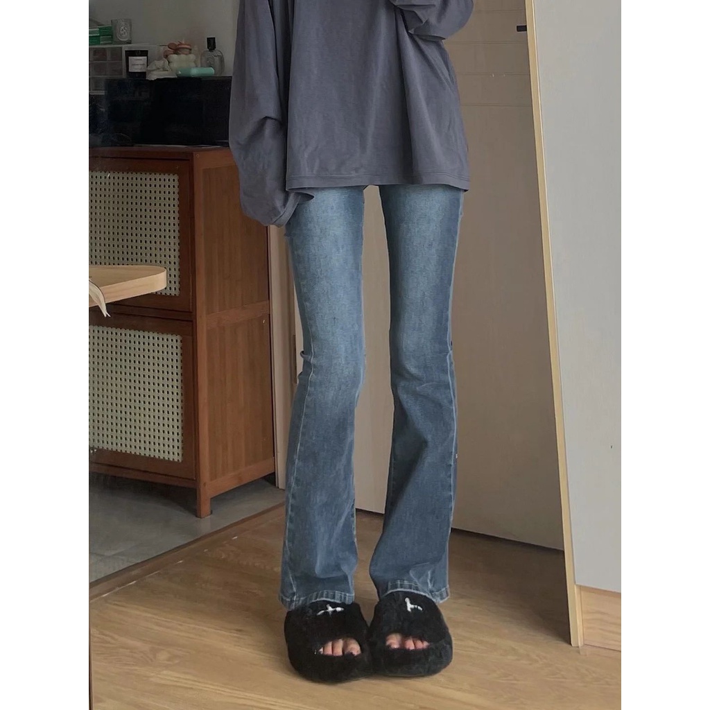 Jiashucheng Quần Jean Ống Loe Micro Phong Cách Mới 2023 Bán Chạy Hợp Thời Trang Đường Phố vibe Dành Cho Bạn Nữ Sinh Năm Mới