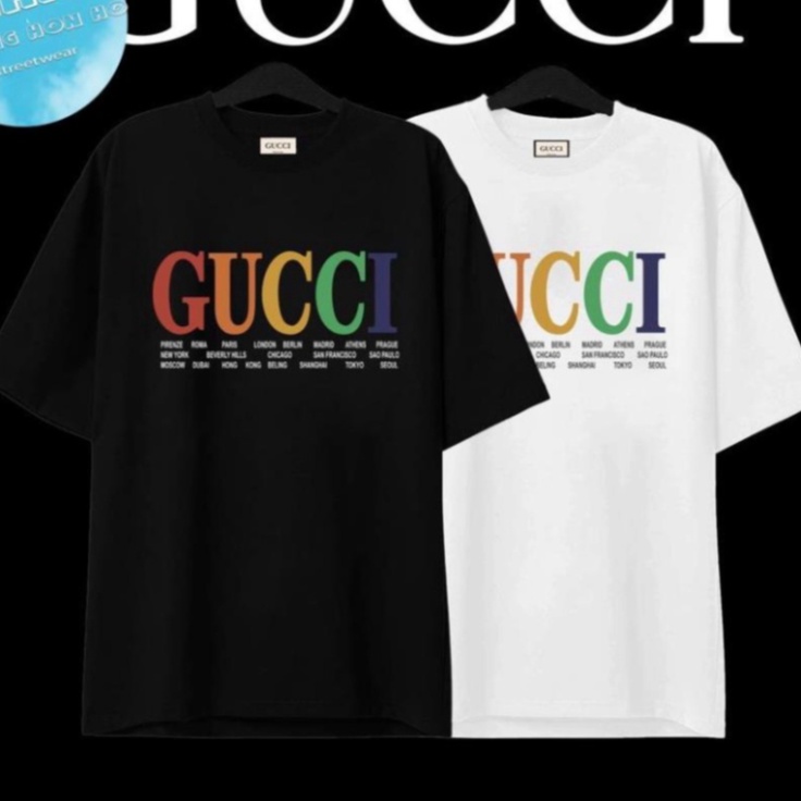 áo phông thun Gucci chữ màu - Chất cotton cao cấp, Unisex, cổ vo tròn tay cộc - Best Quality