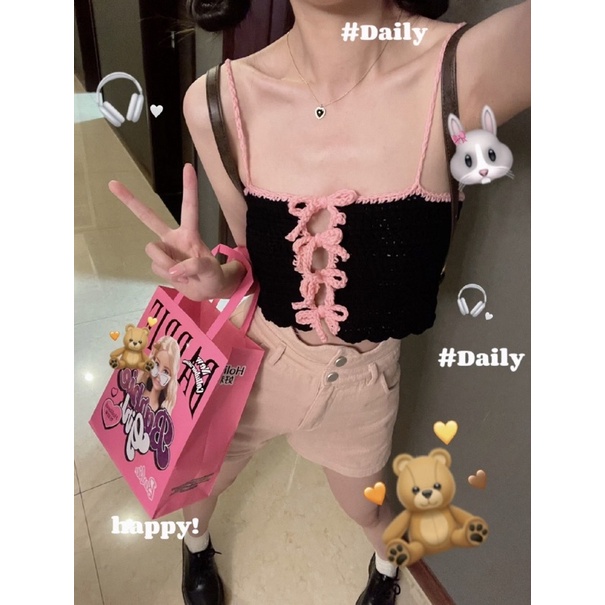 💎𝐀𝐌𝐎𝐑𝐌𝐈𝐎💎 | Rose Top | Áo len 2 dây họa tiết hoa hồng móc handmade mùa hè