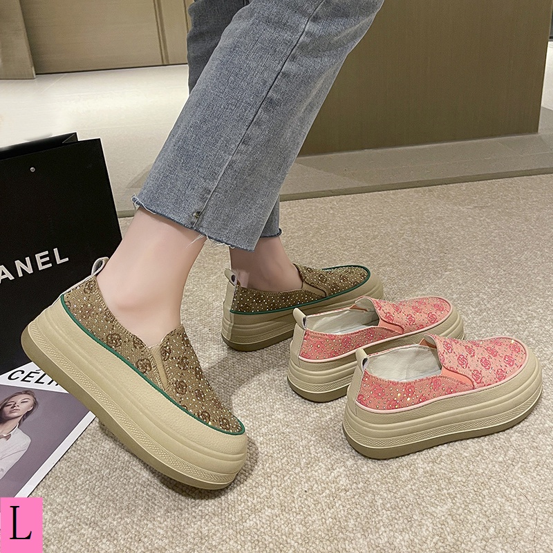 Giày Lười Đế Dày Mũi Tròn Đính Kim Sa Thời Trang Xuân Hè 2023