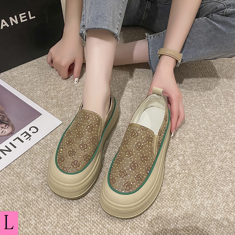 Giày Lười Đế Dày Mũi Tròn Đính Kim Sa Thời Trang Xuân Hè 2023