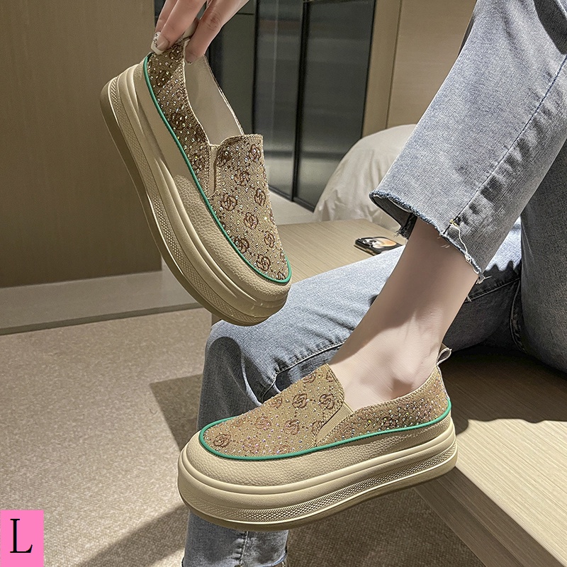 Giày Lười Đế Dày Mũi Tròn Đính Kim Sa Thời Trang Xuân Hè 2023