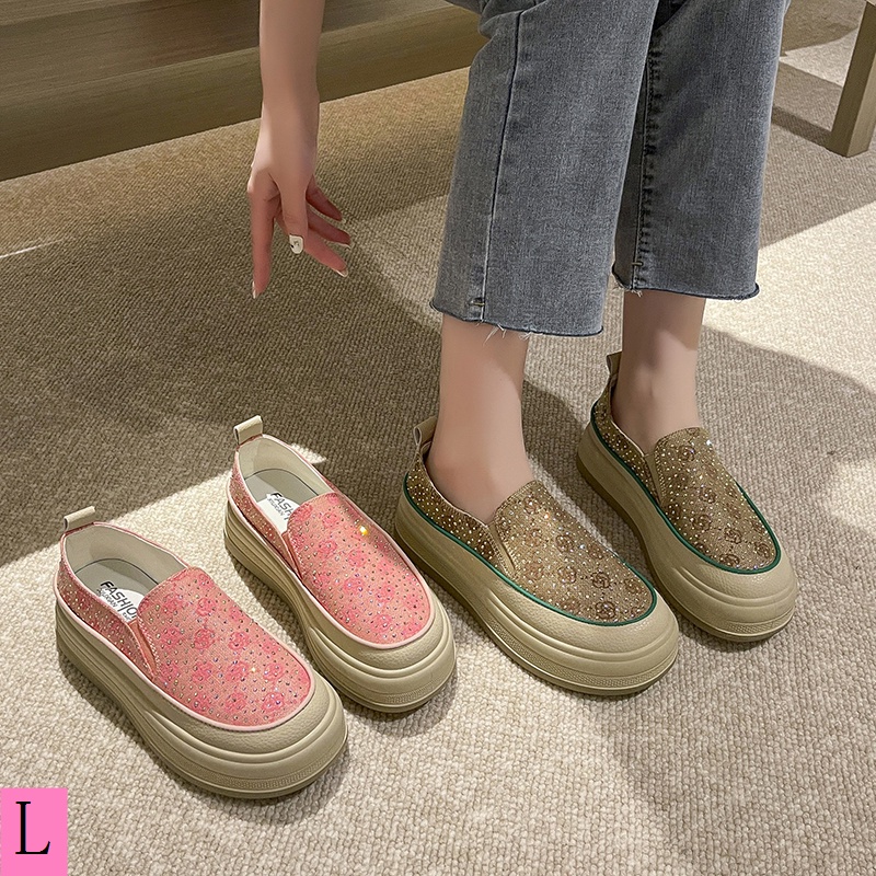 Giày Lười Đế Dày Mũi Tròn Đính Kim Sa Thời Trang Xuân Hè 2023