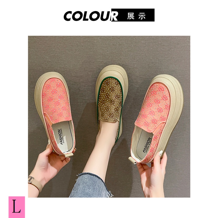 Giày Lười Đế Dày Mũi Tròn Đính Kim Sa Thời Trang Xuân Hè 2023