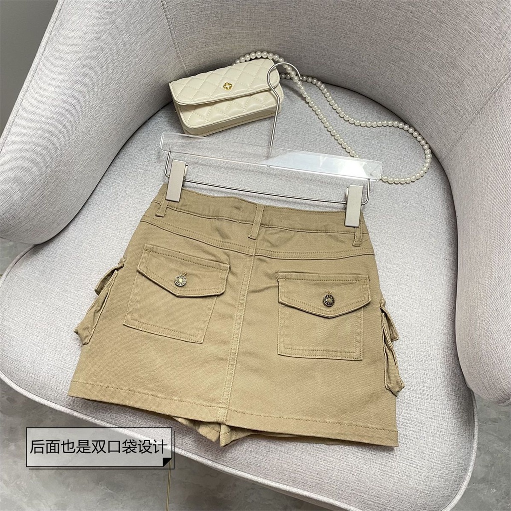 Jiashucheng Váy Kaki Ngắn Eo Cao Phong Cách Mới Mùa Hè Cho Nữ