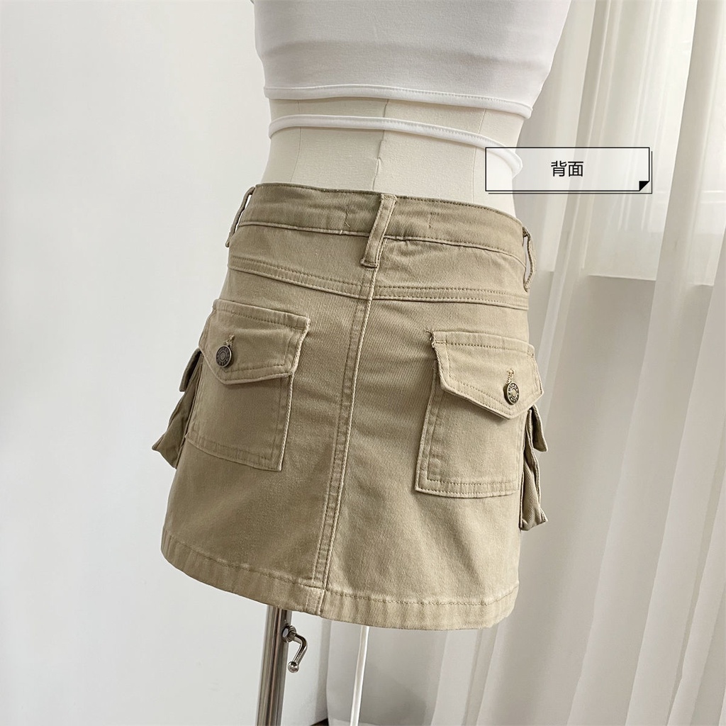 Jiashucheng Váy Kaki Ngắn Eo Cao Phong Cách Mới Mùa Hè Cho Nữ