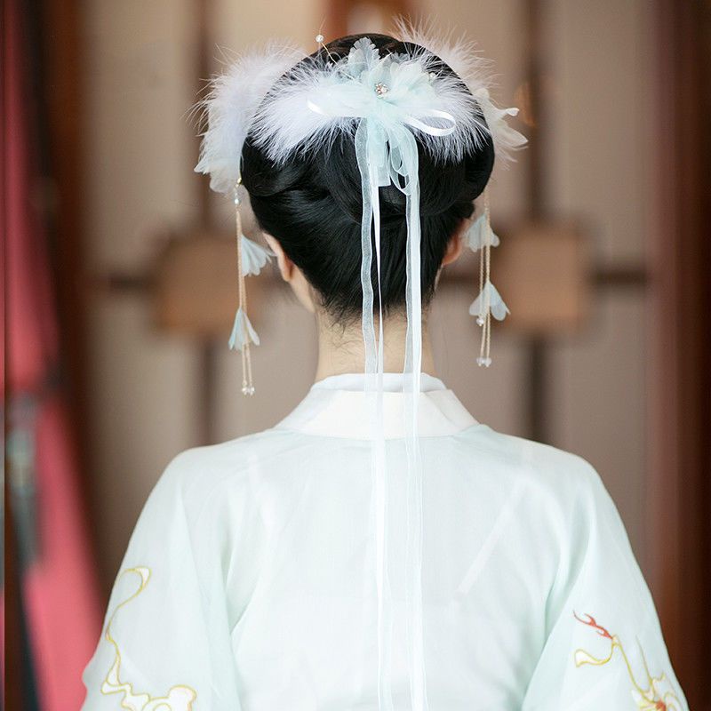 [Aishang Đẹp] Bộ Phụ Kiện Tóc Hán Phục Đính Lông Vũ Tua Rua Bên Hông Cổ Điển Phụ Kiện Hóa Trang