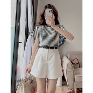Áo cộc tay kẻ chất xốp kiểu dáng basic