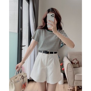 Áo cộc tay kẻ chất xốp kiểu dáng basic